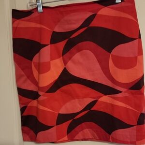 Ann Taylor Red and Black Abstract Pencil Skirt